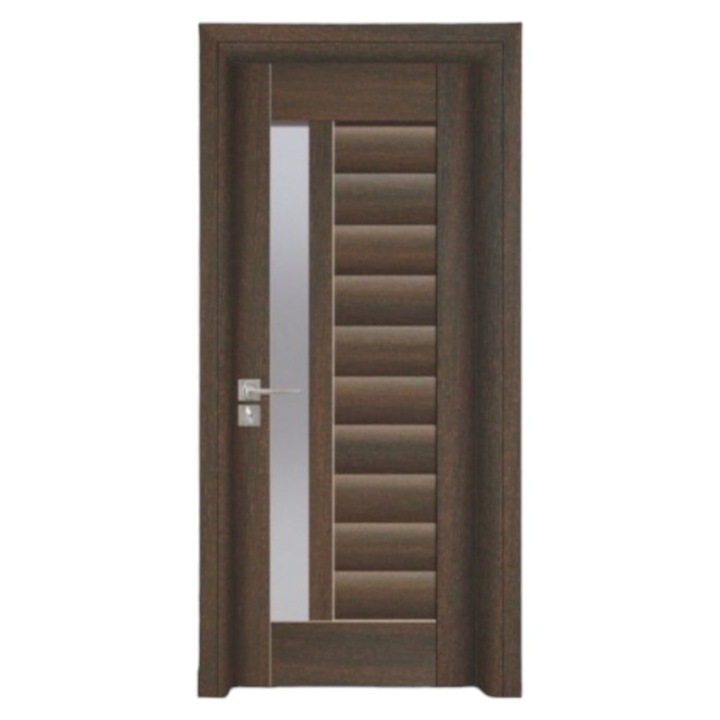 Usa interior din MDF Novo Doors ND03 LUX PREMIUM, Cadru din lemn masiv, Kit complet, Toc reglabil INCLUS, Plinta pe Ambele Parti, 60x200 cm, Wenge