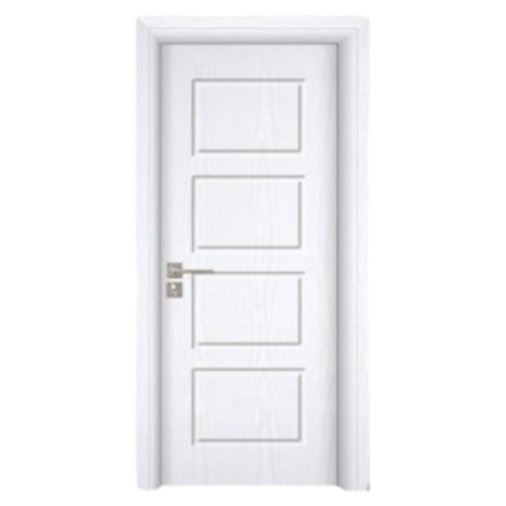 Usa interior din MDF Novo Doors ND82, Cadru din lemn masiv, Geam Sablat, Kit complet, Toc fix 10 cm inclus, Manere si balamale incluse, 60x200 cm, Alb