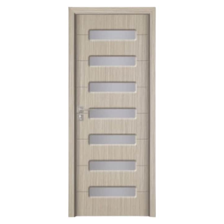 Usa interior din MDF Novo Doors ND318, Cadru din lemn masiv, Geam Sablat, Kit complet, Toc fix 10 cm inclus, Manere si balamale incluse, 60x200 cm, Gri
