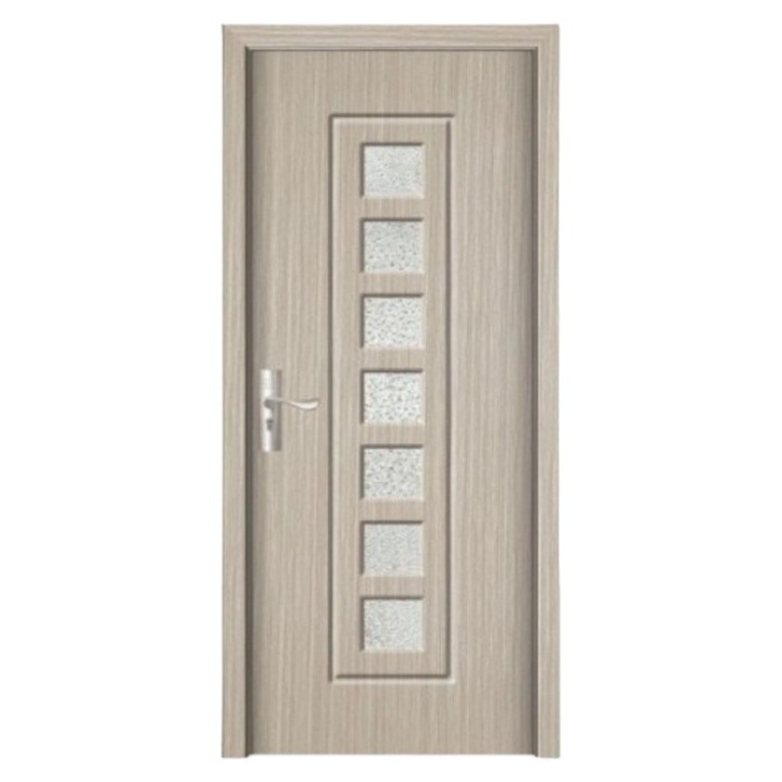 Beltéri MDF ajtó Novo Doors ND236, Tömör fa keret, Homokfúvott üveg, Komplett készlet, Fix keret 10 cm mellékelve, Kilincsek és zsanérok mellékelve, 80x200 cm, Szürke