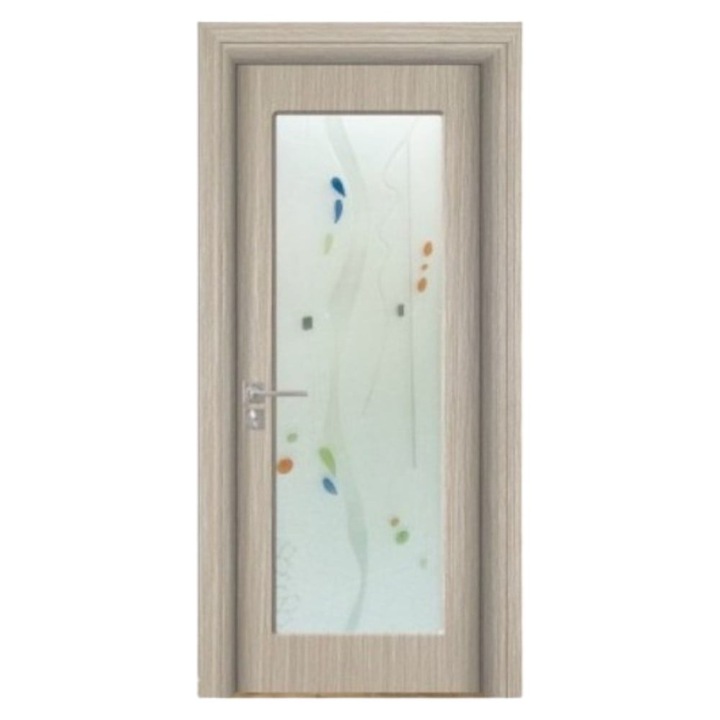 Usa interior din MDF Novo Doors ND110, Cadru din lemn masiv, Geam Sablat, Kit complet, Toc fix 10 cm inclus, Manere si balamale incluse, 80x200 cm, Gri