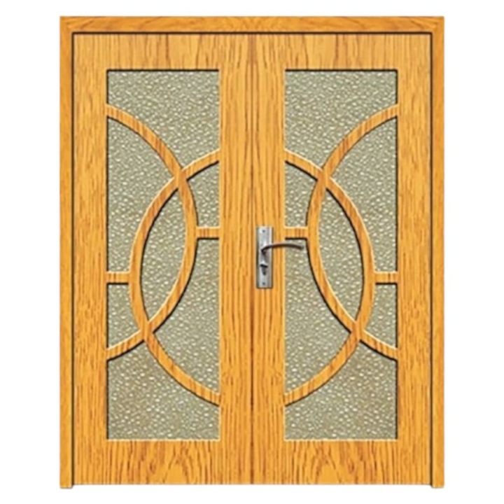 Usa Dubla de interior din MDF Novo Doors ND220, Geam Sablat, Cadru din lemn masiv, Kit complet, Toc fix 10 cm inclus, Manere si balamale incluse, 160x200 cm, Maro deschis