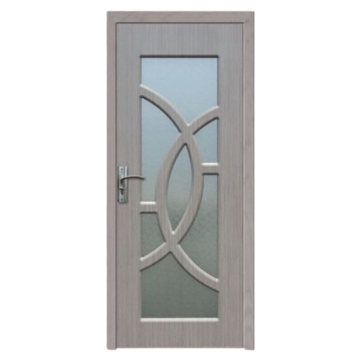 Интериорна MDF врата Novo Doors ND309, Рамка от масивно дърво, Пясъкоструено стъкло, Пълен комплект, Включена фиксирана каса 10 см, Включени дръжки и панти, 80x200 см, Сив