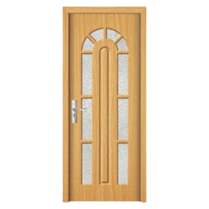 Usa interior din MDF Novo Doors ND108, Cadru din lemn masiv, Geam Sablat, Kit complet, Toc fix 10 cm inclus, Manere si balamale incluse, 60x200 cm, Maro deschis