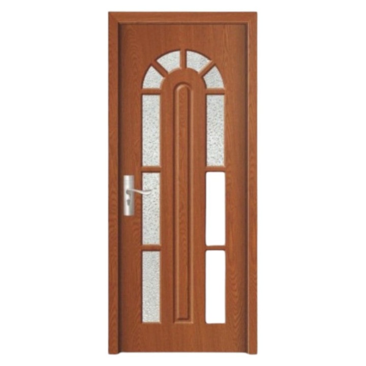 Beltéri MDF ajtó Novo Doors ND108, Tömör fa keret, Homokfúvott üveg, Komplett készlet, Fix keret 10 cm mellékelve, Fogantyúk és zsanérok mellékelve, 60x200 cm, Barna