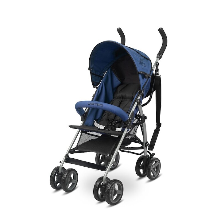 Sport babakocsi, Caretero, Alfa, 15 kg-ig, Lehajtható tetővel és tárolókosarral, Háttámla állítással és beépített kényelmes párnával, Gyorsan összecsukható, Kis súly- 5 kg, EN1888 szerint, 6 hónap+, Kék