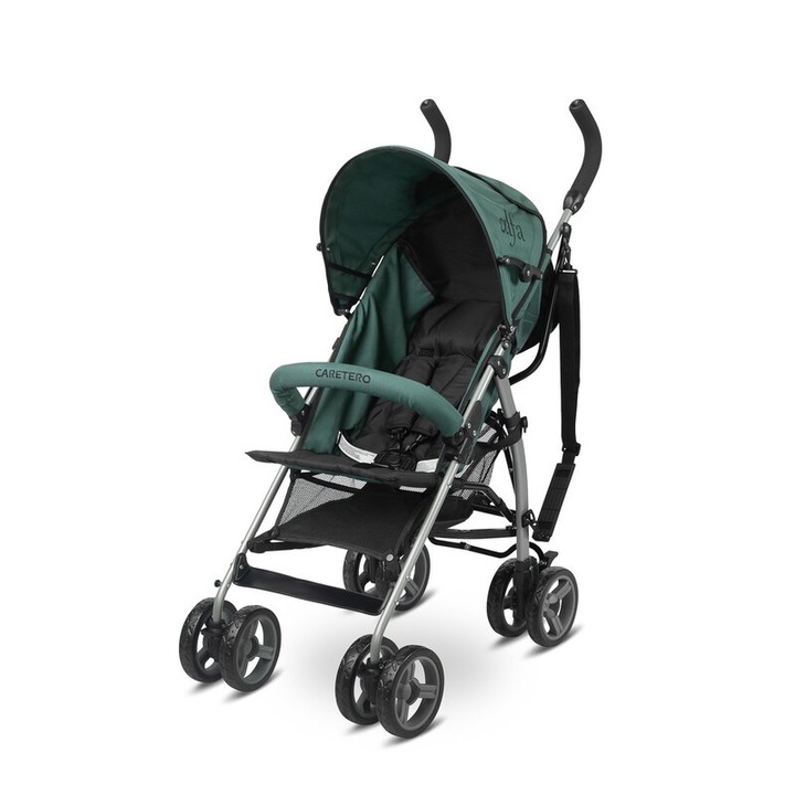Sport babakocsi, Caretero, Alfa, 15 kg-ig, Összecsukható tetővel és tárolókosarral, Háttámla állítással és beépített kényelmes párnával, Gyorsan összecsukható, Kis súly- 5 kg, EN1888 szerint, 6 hónap+, Zöld