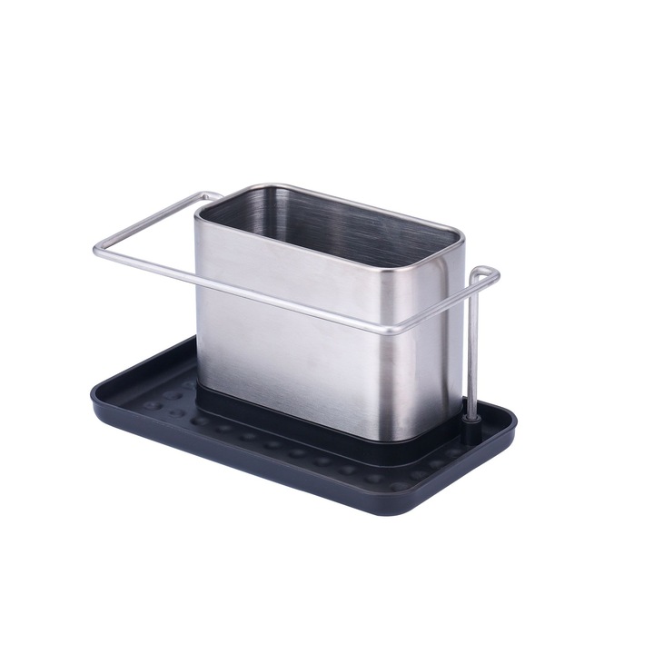 Suport burete Shopiens® din metal si plastic, 21 x 12 x 10.5 cm, gri cu negru