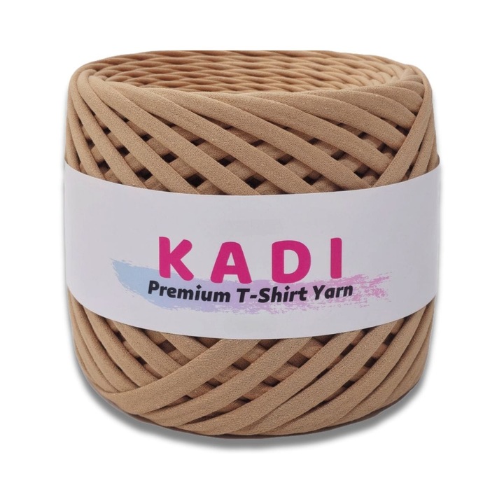 Fir panglica pentru crosetat tricotat si macrame, KaDi Medium, 7-9 mm, 110 m, 100% bumbac, culoare Caramel