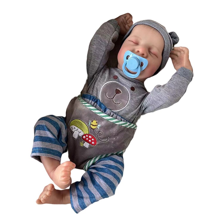 Baba, IBEBE, 45 cm, Vinyl, Szürke, Etetési tartozékokkal