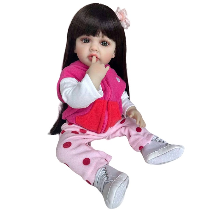 Gyerekbaba, IBEBE, 50cm, 3 év+, rózsa vörös/rózsaszín, hosszú szatén haj