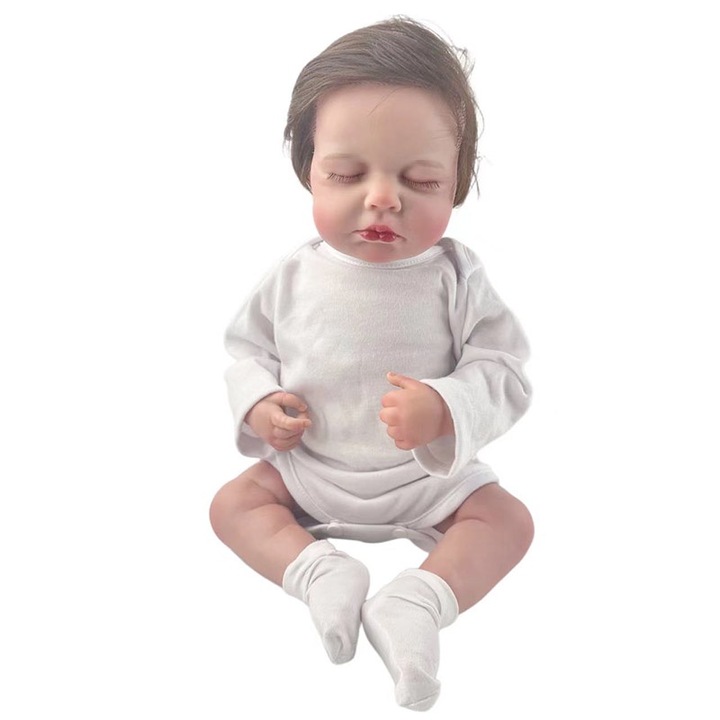 Gyerekjáték, IBEBE, Baba, 45cm, Fehér, Kézzel átültetett haj