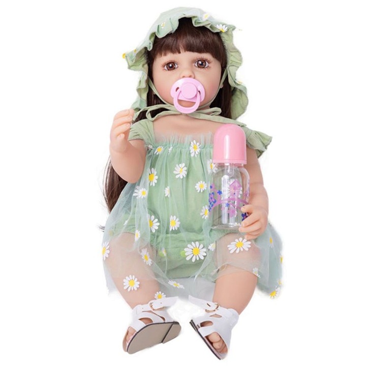 Gyerekbaba, IBEBE, 50 cm, 3 év+, hercegnő ruha, cumi + üveg