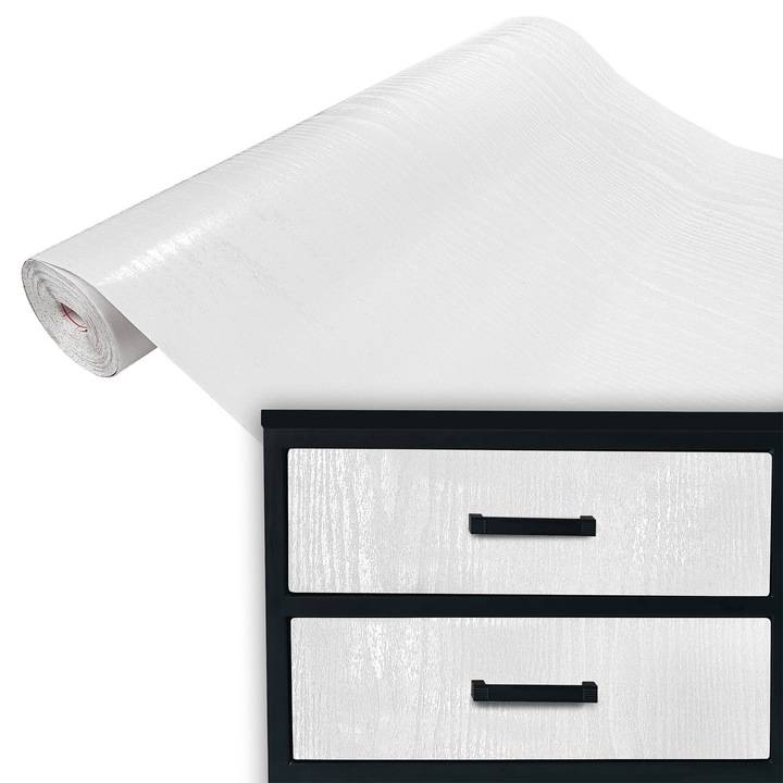 Folie autocolanta rezistent la apa, vanzare la metru, 45 x 100 cm, DecoMeister, Model Lemn Alb Lucios, C001-045-0100