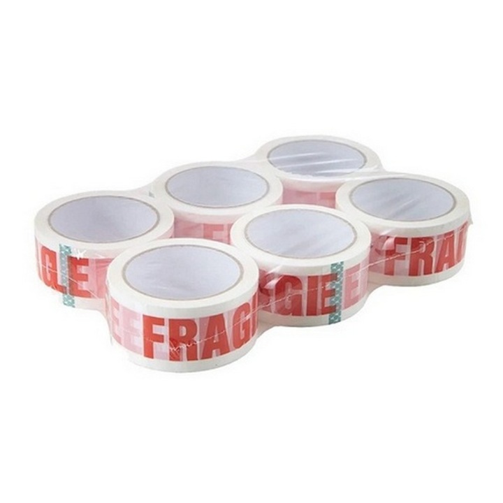 6 tekercs ragasztószalag készlet, 48 mm x 60 m, 50 mikron, Optima Fragile