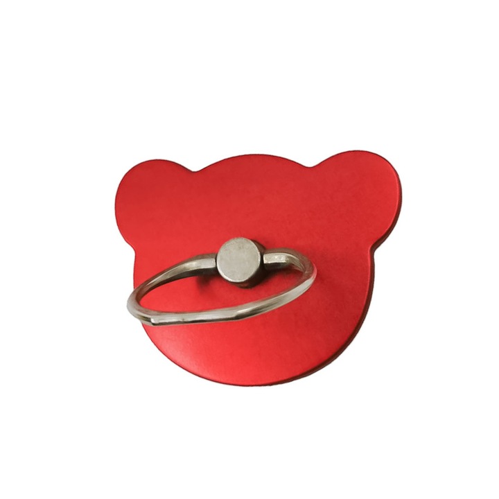 Winnie Doty® telefontartó gyűrű, 360 fokban elforgatható, fém, ragasztóval, medve mintával, univerzális, 4 cm, piros