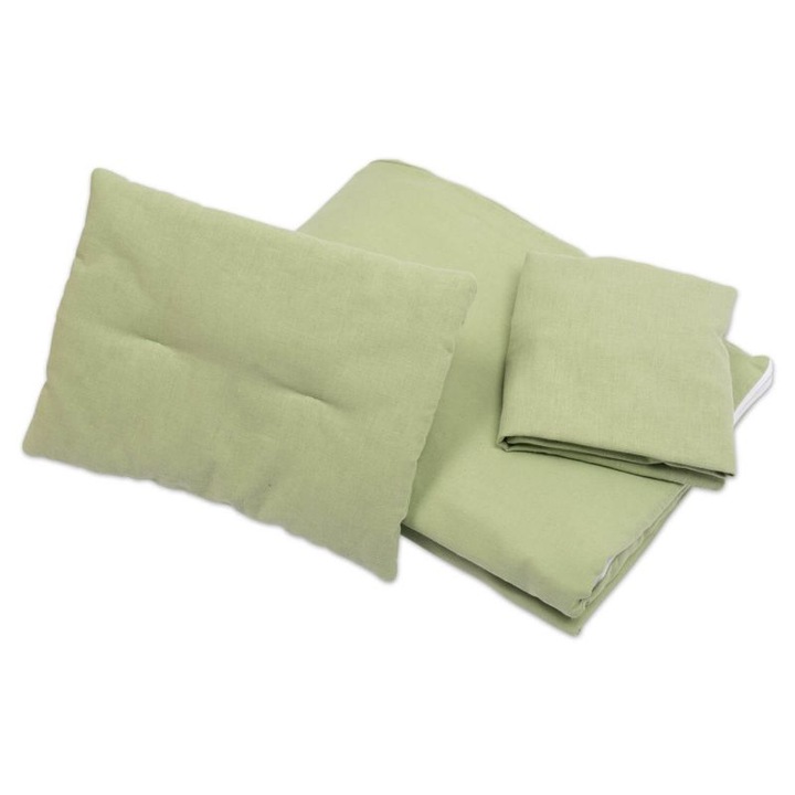 Lenjerie patut din in 120x60 cm Kidizi® mint, include cearceaf, perna, husa pilota si pilota