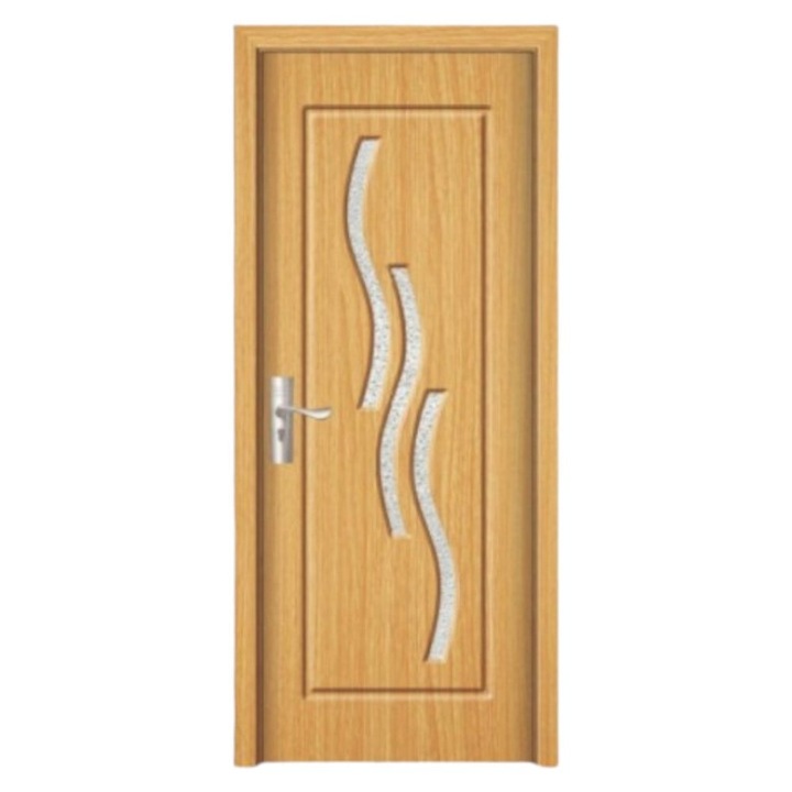 Usa interior din MDF Novo Doors ND14, Cadru din lemn masiv, Geam Sablat, Kit complet, Toc fix 10 cm inclus, Manere si balamale incluse, 60x200 cm, Maro deschis