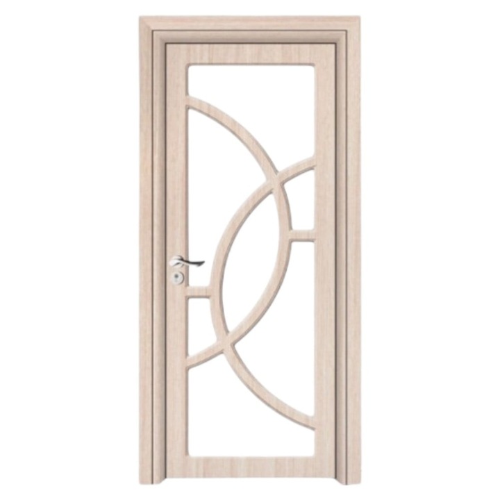 Usa interior din MDF Novo Doors ND309, Cadru din lemn masiv, Geam Sablat, Kit complet, Toc fix 10 cm inclus, Manere si balamale incluse, 60x200 cm, Crem