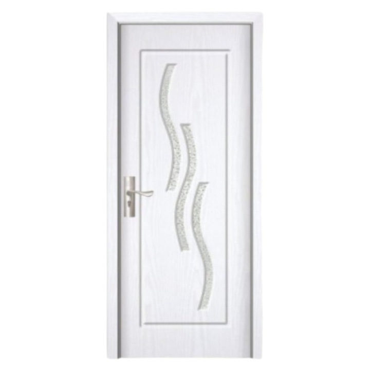 Usa interior din MDF Novo Doors ND14, Cadru din lemn masiv, Geam Sablat, Kit complet, Toc fix 10 cm inclus, Manere si balamale incluse, 60x200 cm, Alb