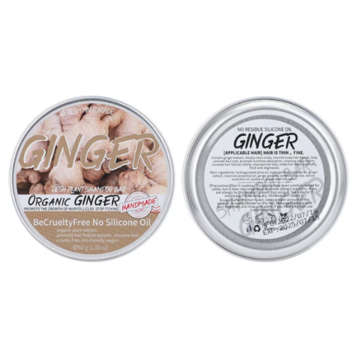 Освежаващ натурален шампоан с джинджифил за здрав растеж на косата 65гр