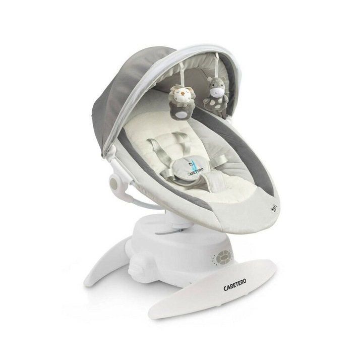 Rezgős baba pihenőszék, Caretero, Opti, 3 fokozatú dönthető, 3 ringatási móddal, 360 fokos elforgatással, Távirányító, Szúnyoghálóval és távirányítóval, 0 hónap+, Szürke