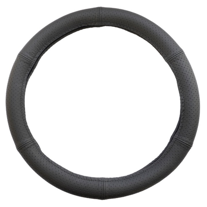 Husa pentru volan auto UMBRELLA, piele naturala, perforata, diametru 37-39 cm, negru