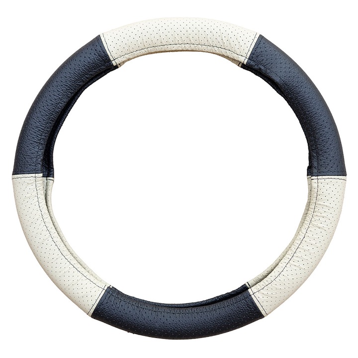 Husa pentru volan din piele naturala perforata UMBRELLA, bej/negru, diametru compatibil 37-39 cm, universala