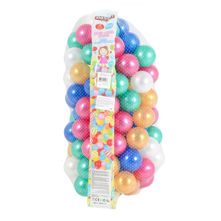 Set 100 bile Pilsan mici de 7 cm Pastel Multicolor Glitter