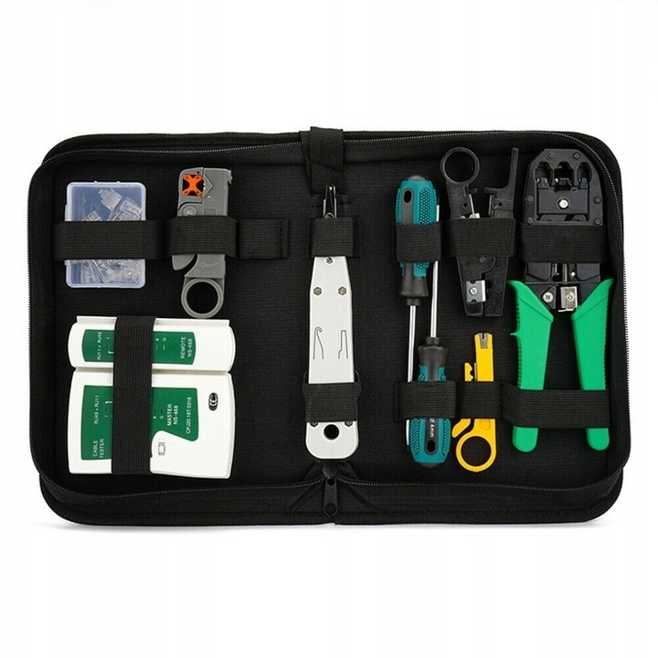 Комплект мрежови инструменти Dactylion®, метал/пластмаса, включена чанта за съхранение, за включване/ремонт на кабели