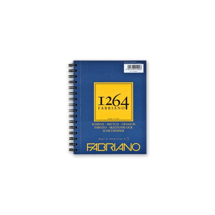 Bloc desen 1264 Schizzi, A5, 90gr, 60 file, cu spirala pe lungime Fabriano