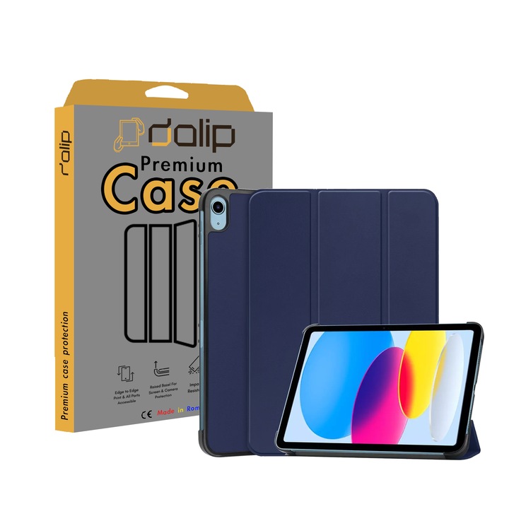 Tok iPad 10 2022 készülékhez, Dalip Flip Protect 360°-os tájkép, ökológiai bőr, kék