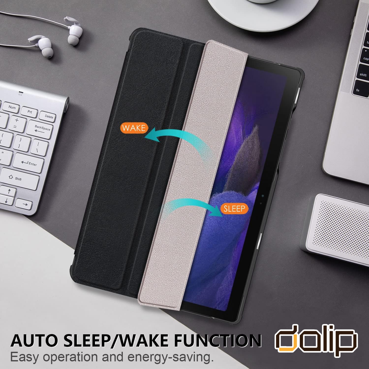 Husa pentru Lenovo Tab P11 Pro Gen 2, Dalip Flip Protect 360° Landscape View, Piele ecologica, Negru