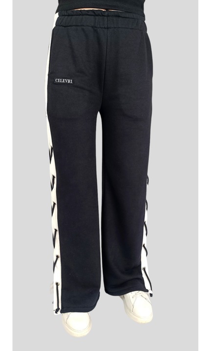 Pantaloni casual din bumbac cu snur pe lateral