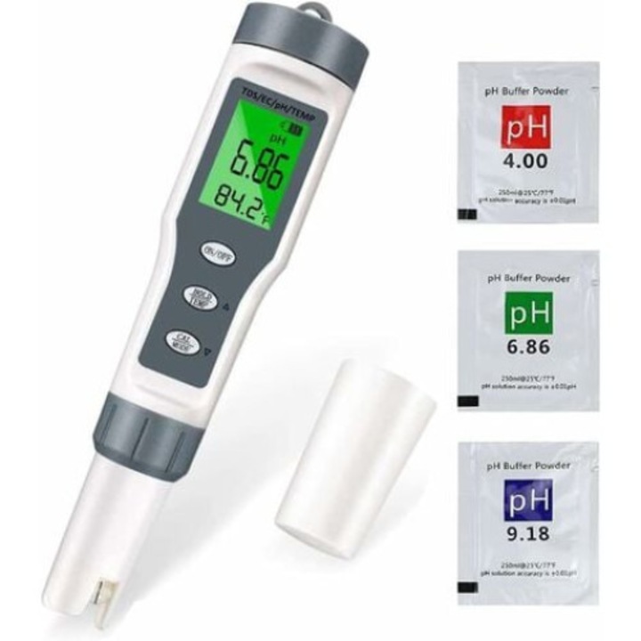 Тестер за качество на водата QttvbTna, 4-в-1, pH/TDS/EC/температура, 0-14 pH, 0-19999uS/cm, 0-60°C