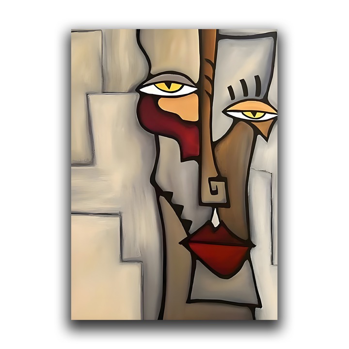 Първокласна картина на платно, LuxCanva® C1235, кубистичен портрет на Том Федро, 85 X 120 CM, 100% памучно платно 400 g/m2, дървена рамка, релаксация, всекидневна, живи цветове