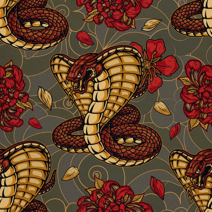 Textil anyag, Cobra kígyó, Poliészter 100%, 210g/pm, Méret: 100cm x 155cm, DX1606
