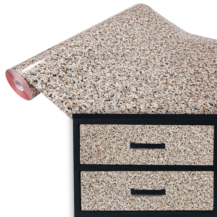 Tapet auto-adeziva pentru usa, vanzare la metru, 67.5 x 100 cm, DecoMeister®, Model Granit Bej, D032-067-0100