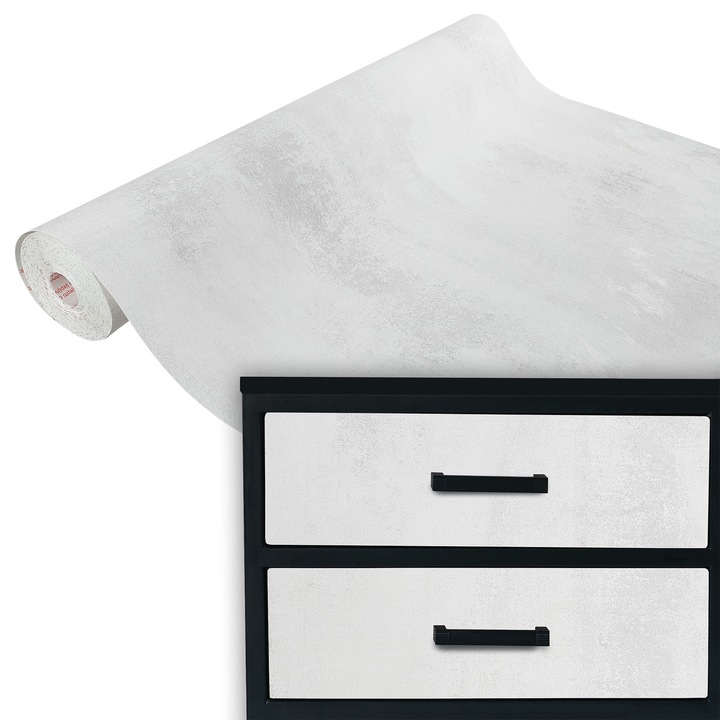 Folie autocolanta pentru mobila de bucatarie, vanzare la metru, 67.5 x 100 cm, DecoMeister®, Model Beton Alb, E137-067-0100