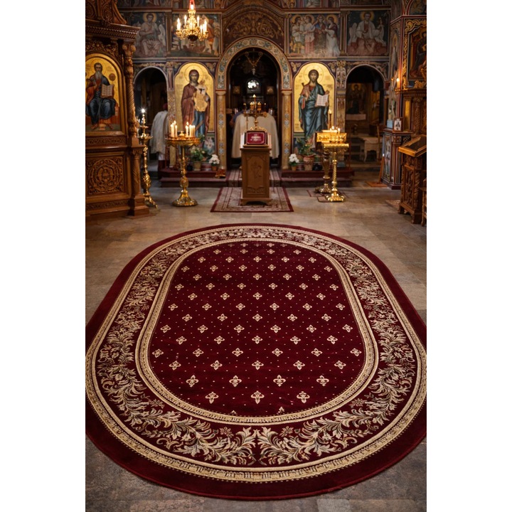 Covor Bisericesc, Home Vista, Lotos 15033, Oval, Grena, 200x300 cm