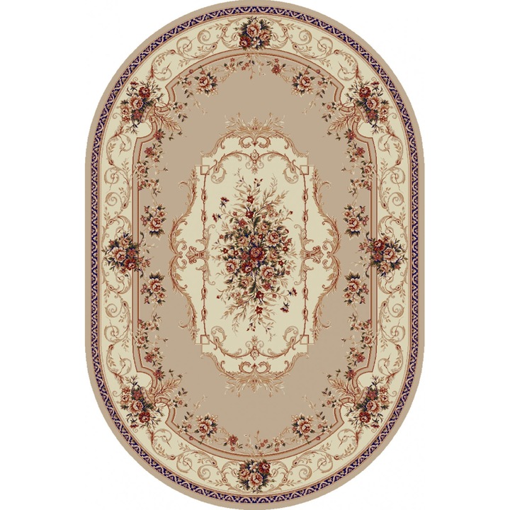 Класически килим, Home Vista, Lotos 507, Овал, Кремав, 60x110 см