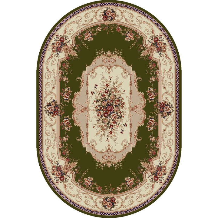 Класически килим, Home Vista, Lotos 507, Овал, Зелен, 100x200 см