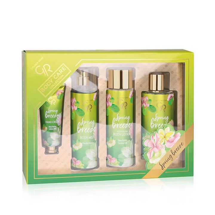 Set ingrijire corp Golden Rose Collection Spring Breeze, crema de maini 50ml, body mist 200ml, lotiune 250ml, gel de dus 350ml