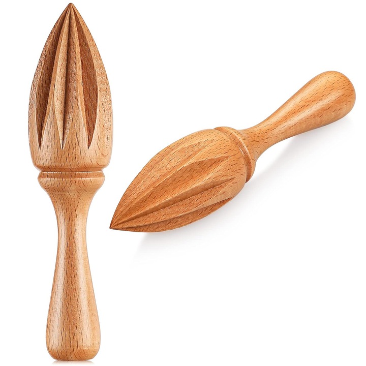 2 db kézi citrusprés készlet, NOUSEG, bükkfa, kúpos kivitel, 16x3,5 cm