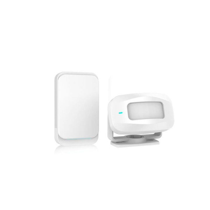 Sonerie wireless si senzor de miscare TopVista P603, 250 m, 95 dB, instalare usoara, alba
