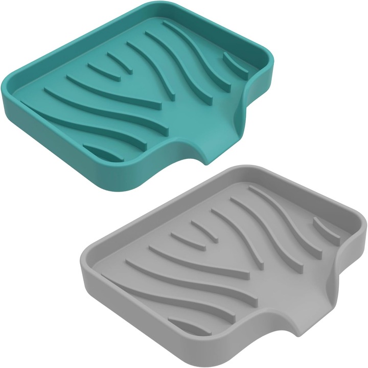NOUSEG szappantartó készlet, 2 részes szett, szilikon, önleeresztő, zöld és szürke