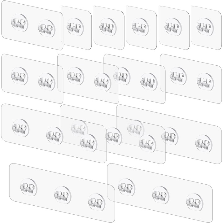 Set 15 Suporturi Adesive pentru Dus NOUSEG, Rezistente la Mucegai, Antirugina, Transparent, 6x6cm/16x6cm/26x6cm