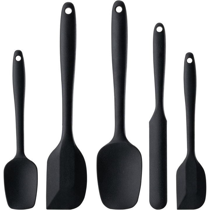 Set 5 Spatule NOUSEG, Silicon Alimentar, Rezistente la Temperaturi Inalte, Negru