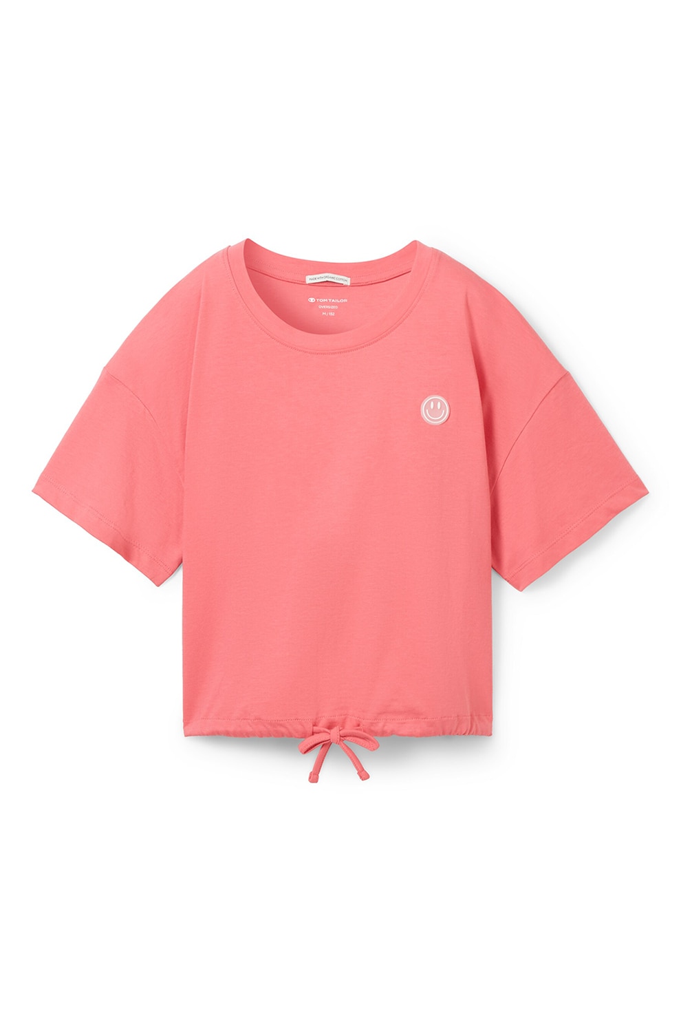 Tom Tailor, Tricou de bumbac cu maneci cazute, Roz, 152 CM