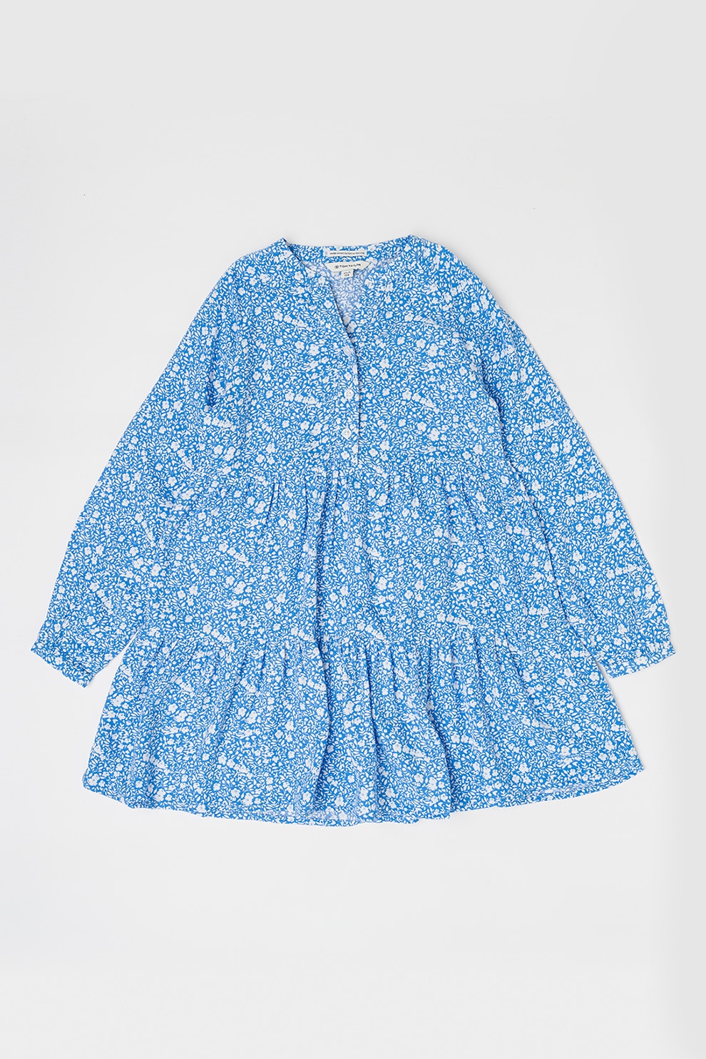 Tom Tailor, Rochie-tunica evazata cu model floral, Alb, Albastru, 170 CM